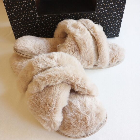 NIB Arch Support Foam Faux Fur Super Soft Crossband Slippers XL 11-12 - Picture 1 of 6